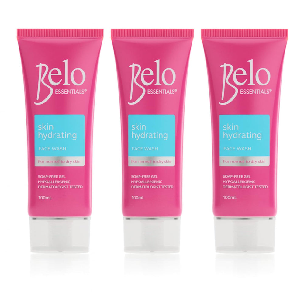 Belo Essentials Hydrating Face Wash bottle shows refreshing hydration for daily cleansing.
