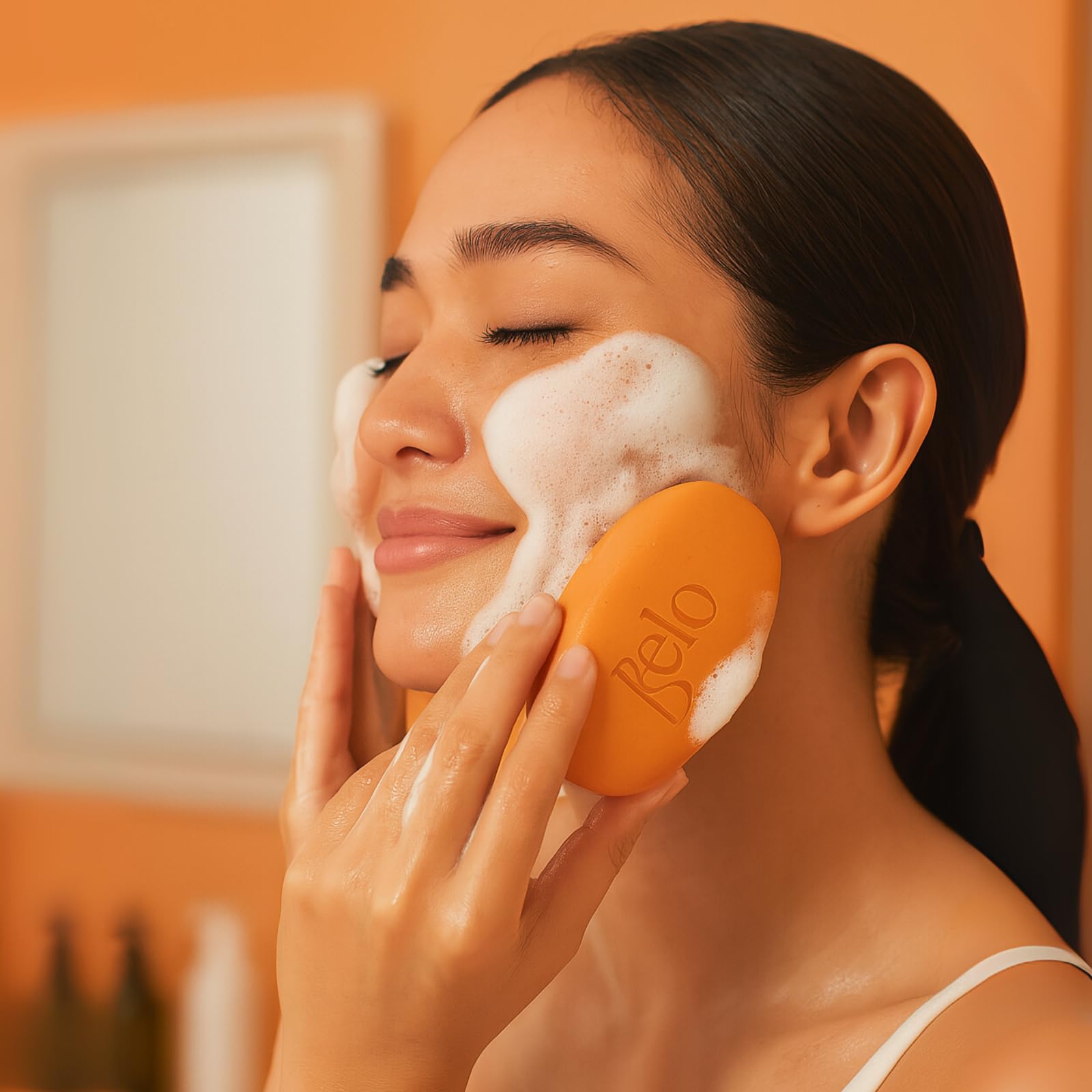 Gentle glide of Belo Essentials soap on skin for all skin types