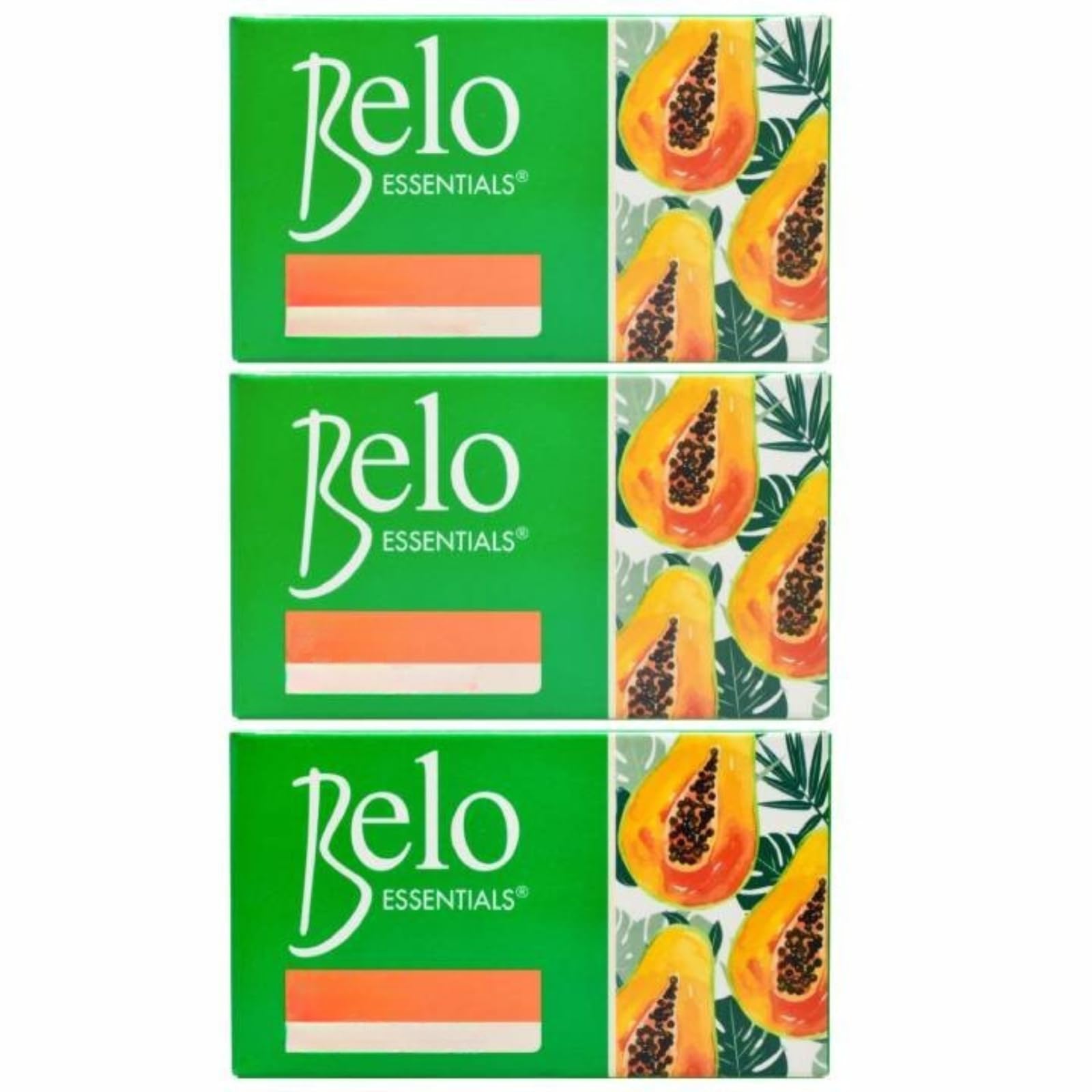 Belo Essentials triple-pack packaging displaying the soap bars for easy daily cleansing