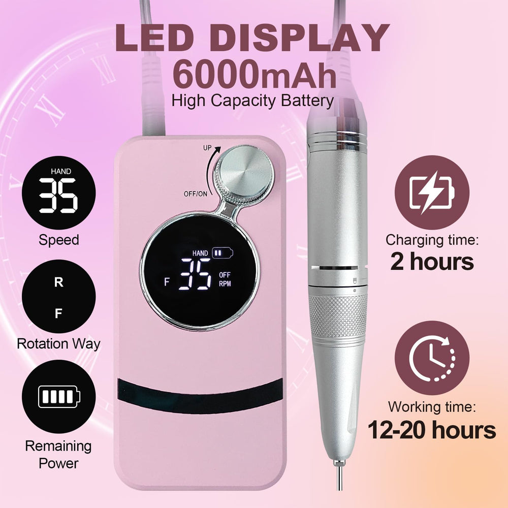 Belovedone cordless nail drill featuring 6000mAh battery for long sessions.