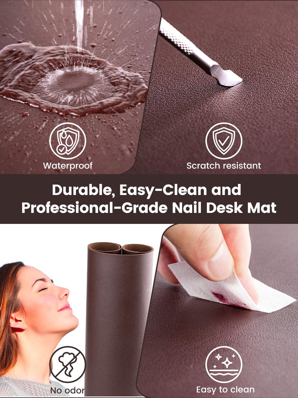 Desk protection from spills and scratches during nail sessions.