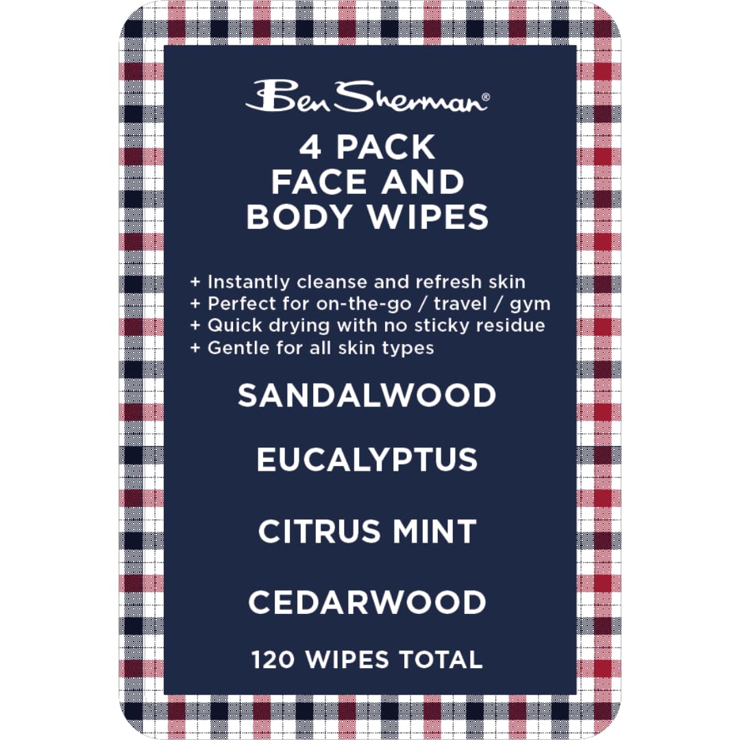 Ben Sherman face wipes eucalyptus pack with cooling, residue-free refresh