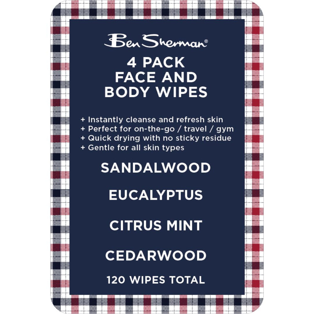 Ben Sherman face wipes eucalyptus pack with cooling, residue-free refresh