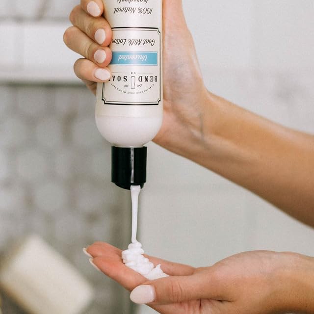 Bend Soap Company Unscented Goat Milk Lotion texture close-up rich and creamy hydration