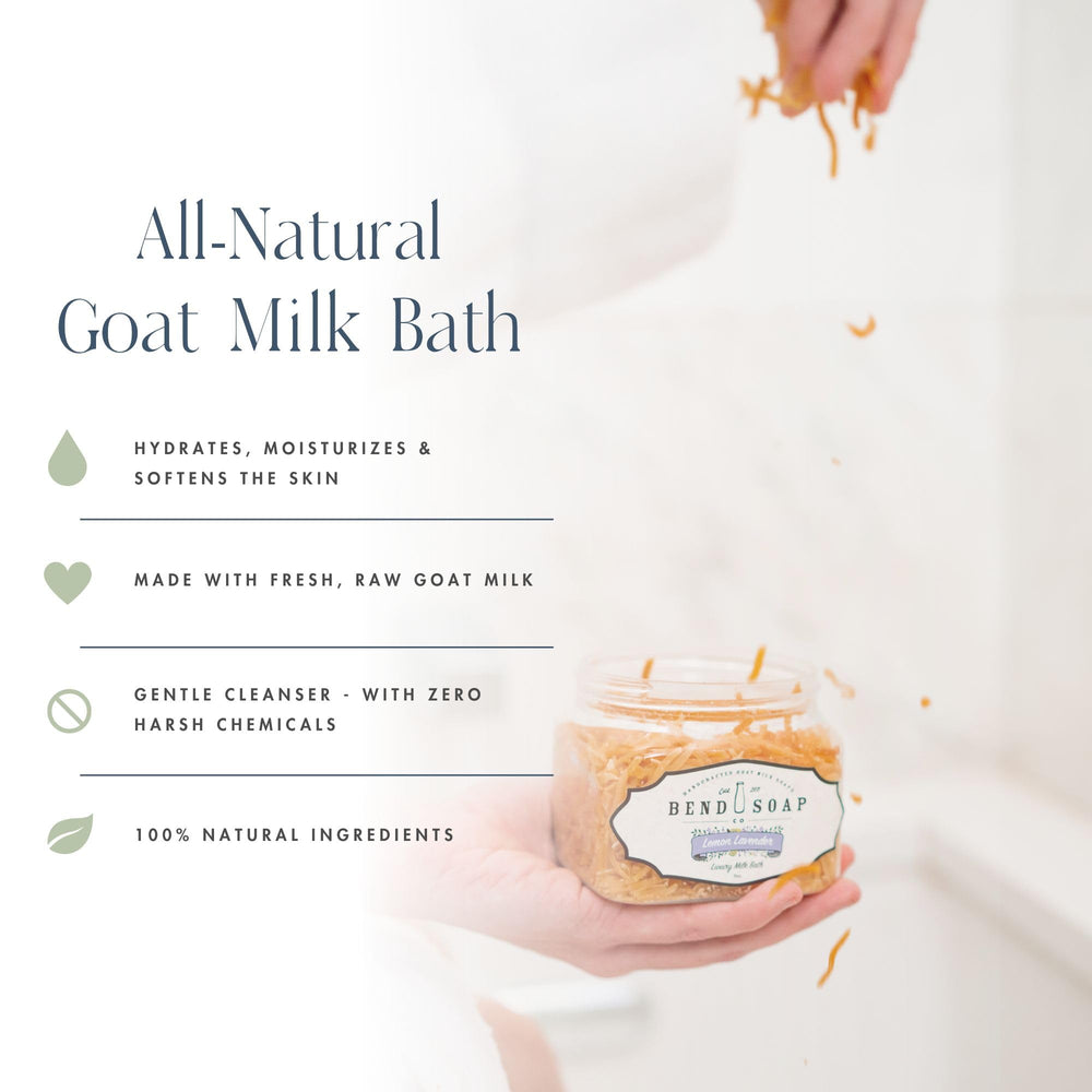 Bend Soap Company Eucalyptus Spearmint Milk Bath label closeup reveals natural ingredients.