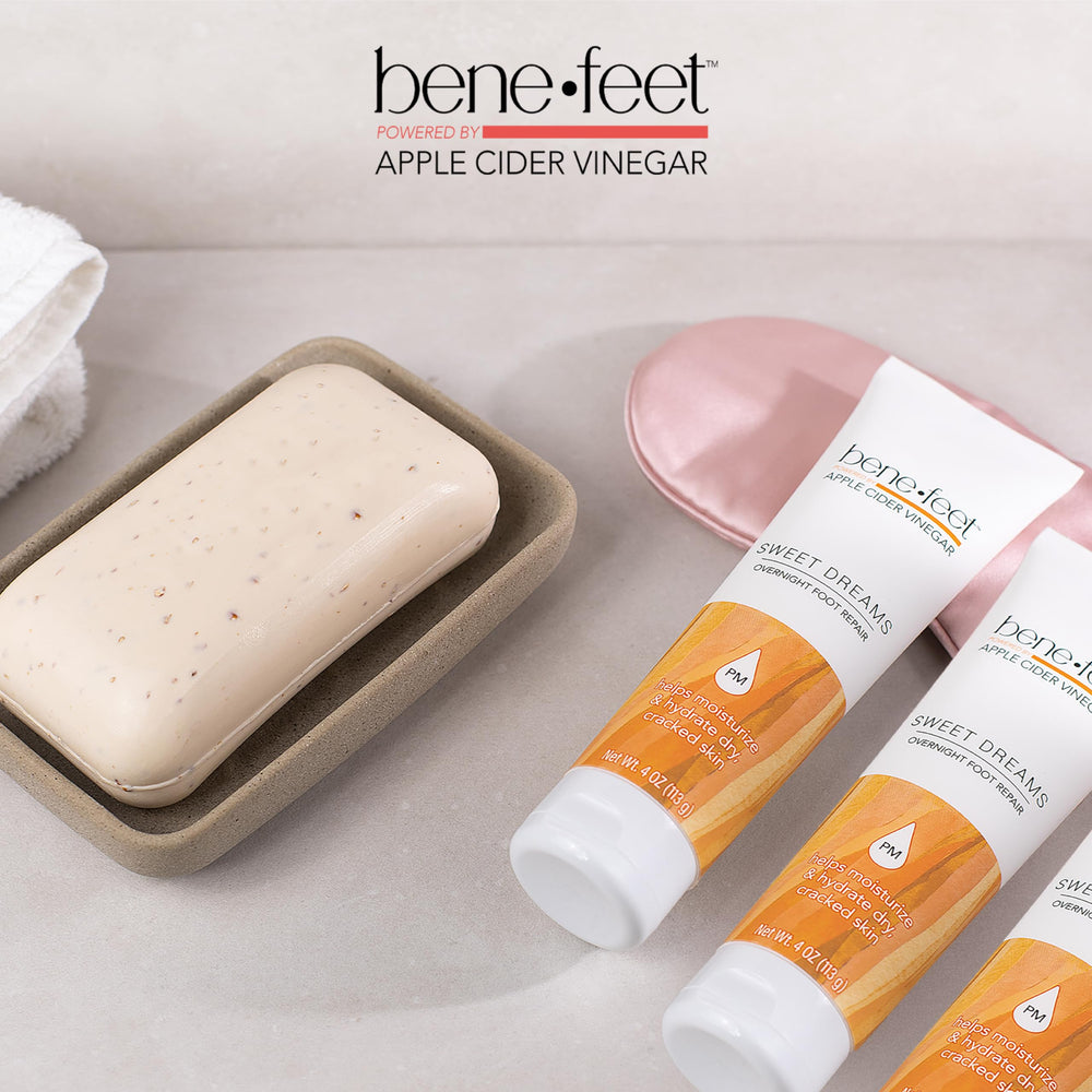 Benefeet night care routine setup with socks beside bed