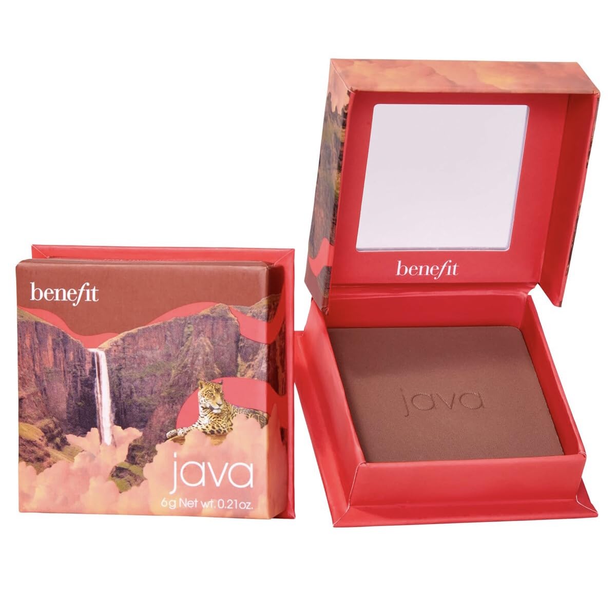 Benefit BOP Java Powder Blush Rosy Mocha compact closeup showing silky powder for natural warmth