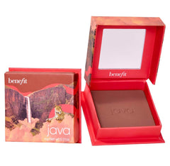 Benefit BOP Java Powder Blush Rosy Mocha compact closeup showing silky powder for natural warmth