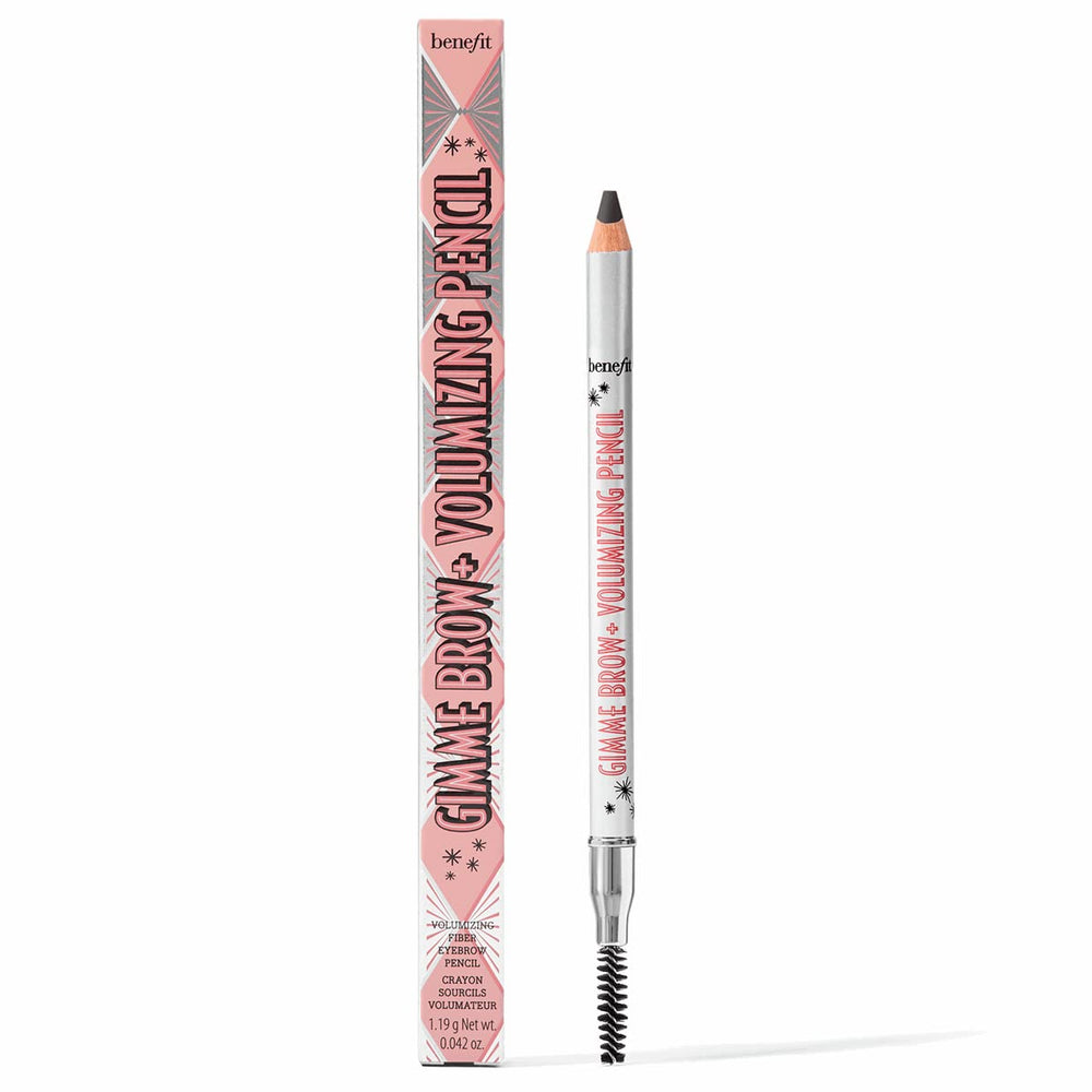 Benefit Gimme Brow bottle close-up showing fibers for natural fullness