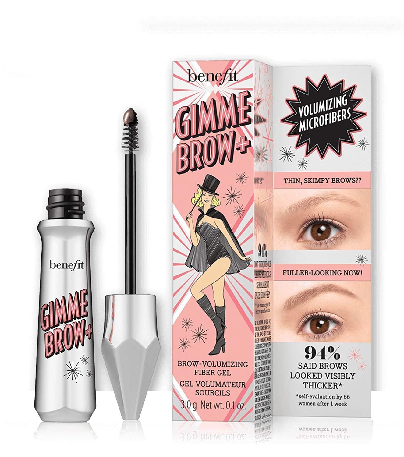Benefit Gimme Brow volumizing fiber gel shade 3 Medium Neutral applied for fuller-looking brows