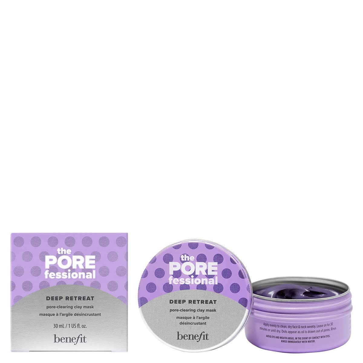 Benefit The POREfessional Deep Retreat Mask shows jar application for pore refinement and conditioning