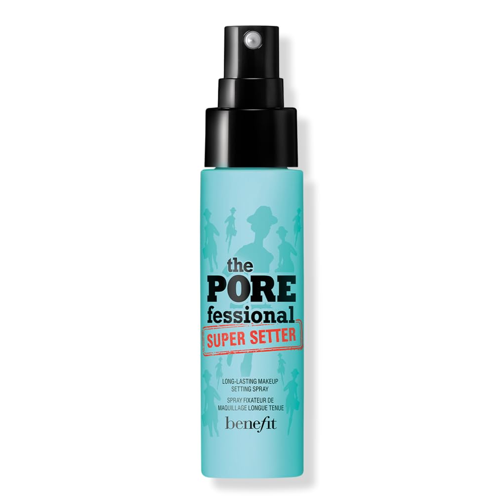 Benefit POREfessional Super Setter spray bottle delivering a featherweight mist for all-day makeup hold.