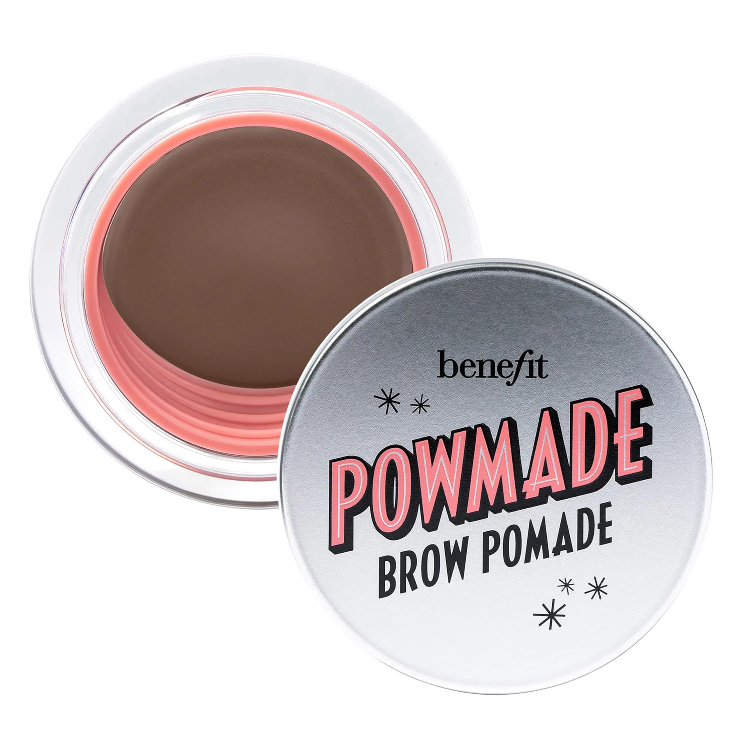 Benefit POWmade Brow Pomade jar close-up for precise color fill