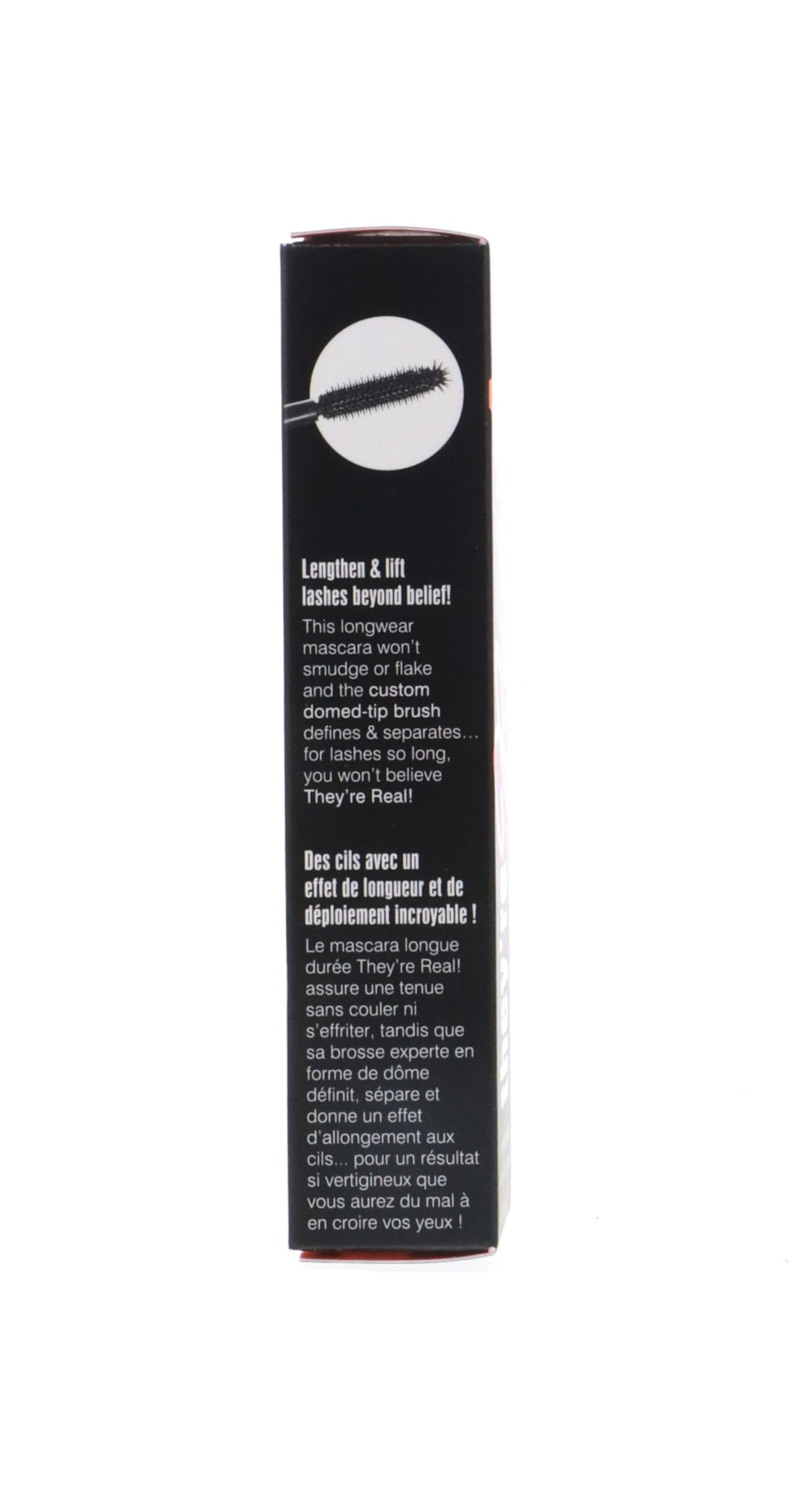 Benefit They're Real lashes after mascara demonstrate lifted, curled effect.