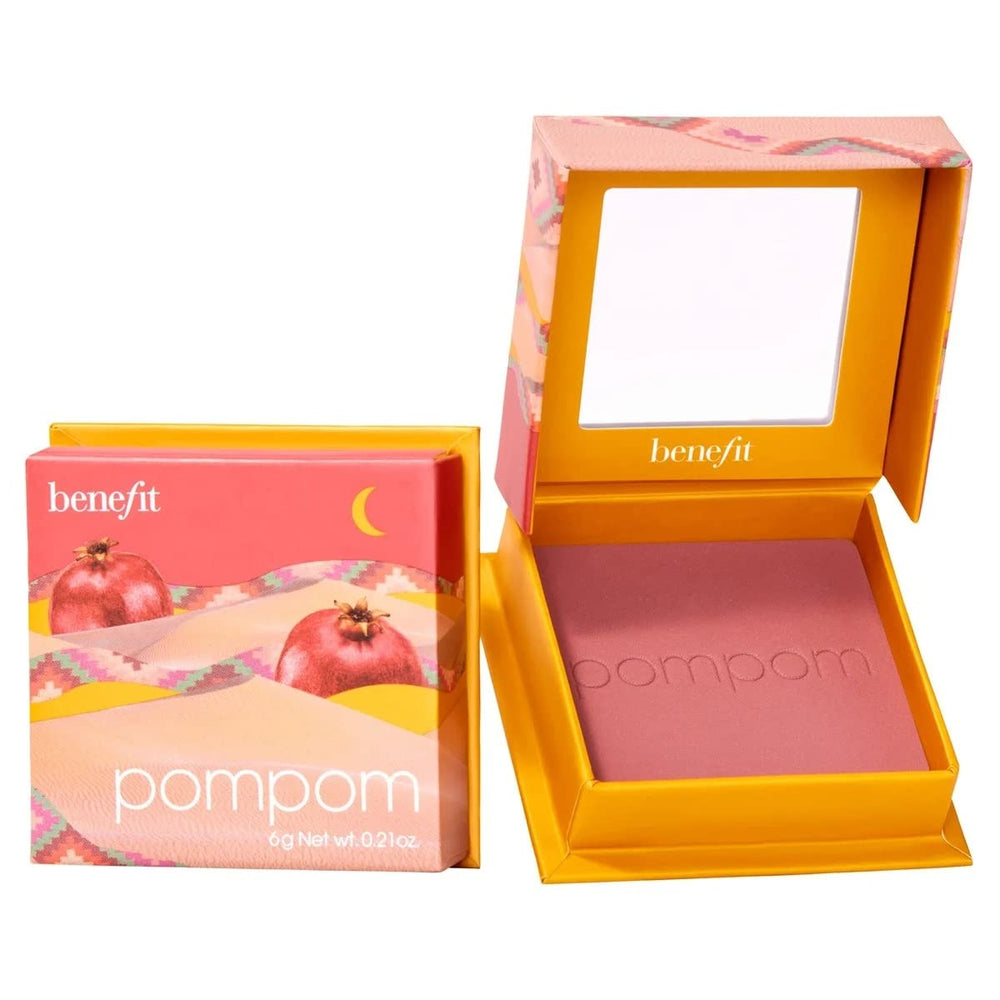 Benefit Wanderful World Pom Pom compact blush shows silky texture and airbrushed finish.