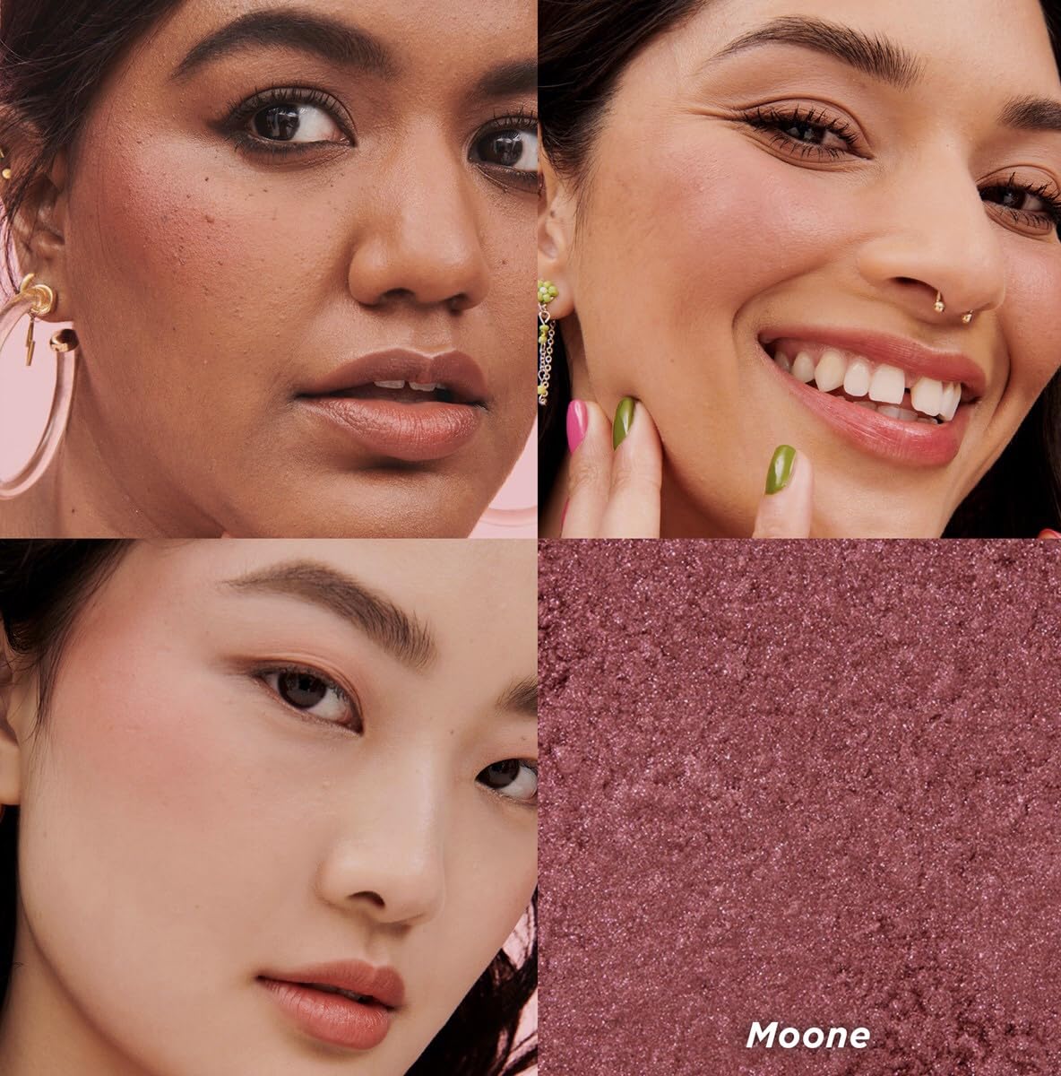 Moone blush on cheek provides celestial warmth and radiance.