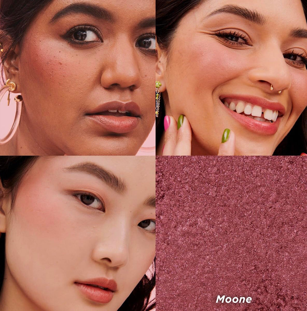 Moone blush on cheek provides celestial warmth and radiance.