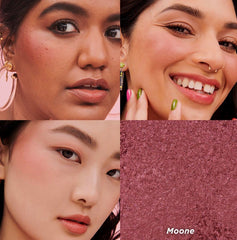 Moone blush on cheek provides celestial warmth and radiance.