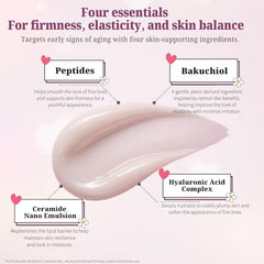 Peptides and bakuchiol illustration highlights Benetus Rebiome's gentle firming potential