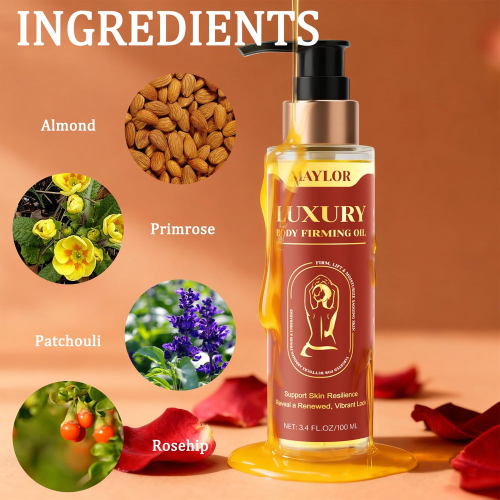 BENIX Body Firming Oil texture closeup highlights silky, non-greasy finish.