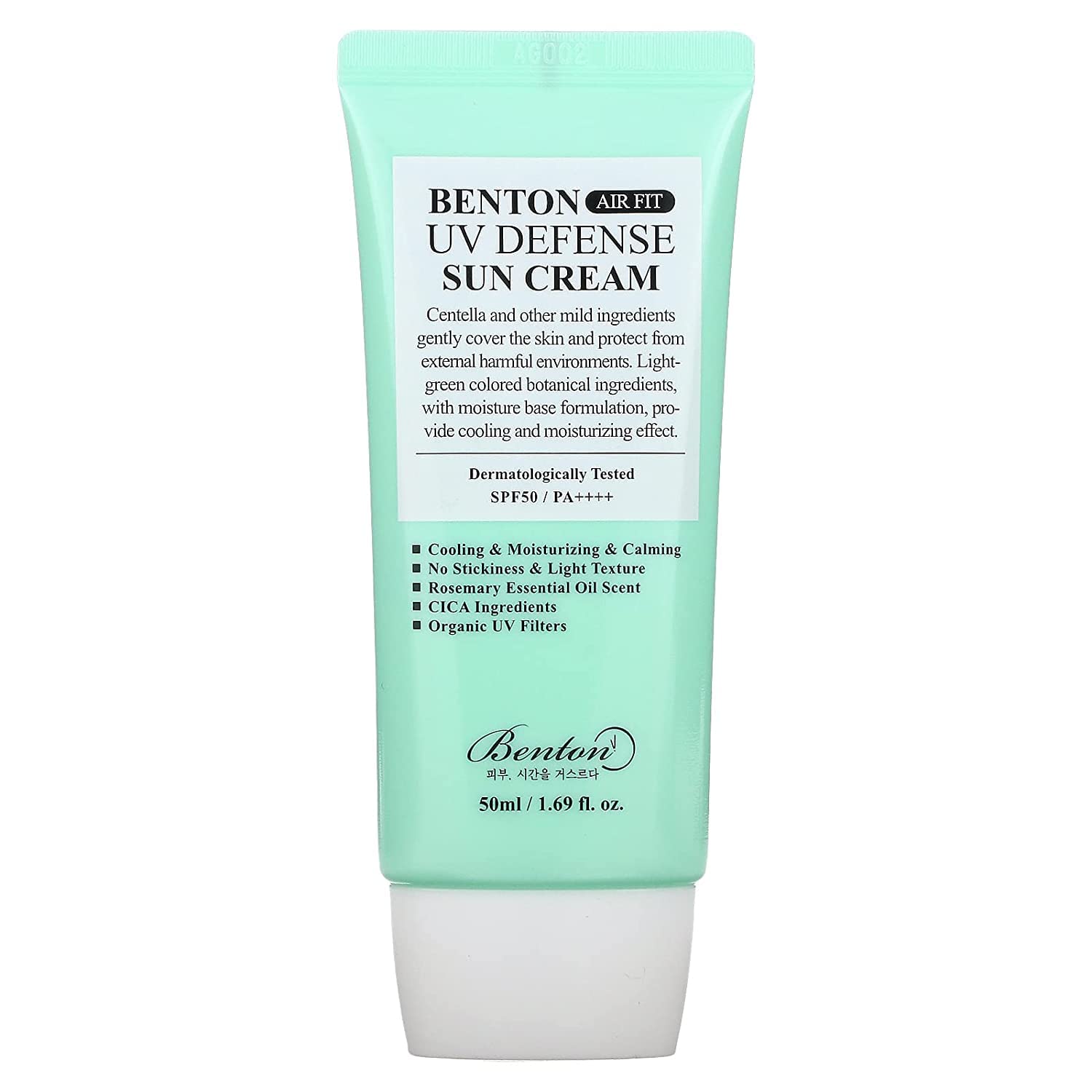 Benton Air Fit UV Defense Sun Cream bottle on a clean surface for daily UV protection.