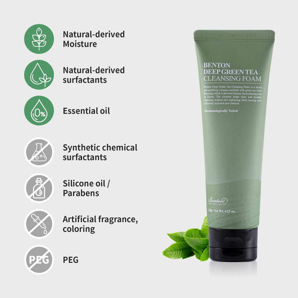 Application of Benton Deep Green Tea Face Wash on skin for daily cleansing