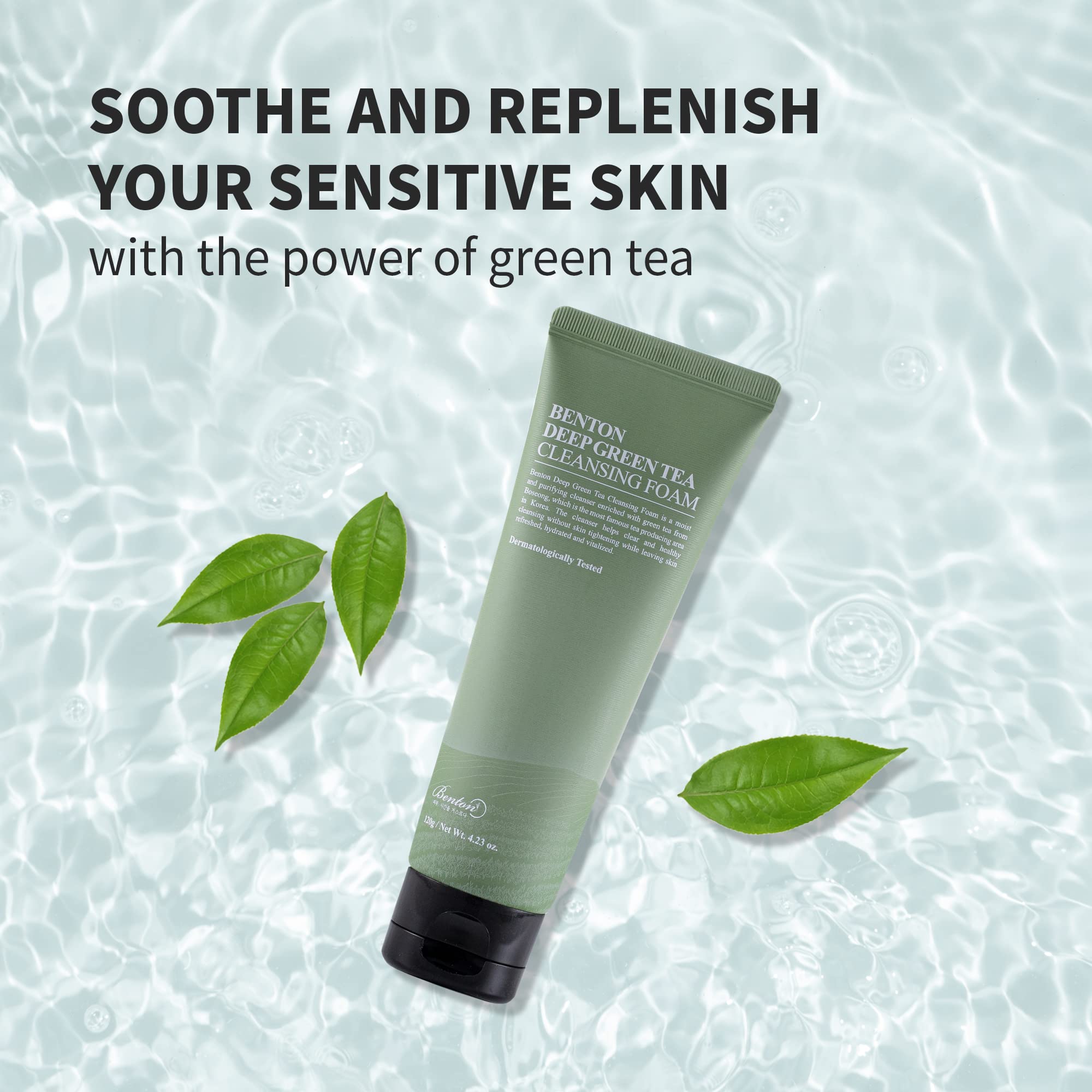 BENTON Deep Green Tea Face Wash foam close-up showing rich lather