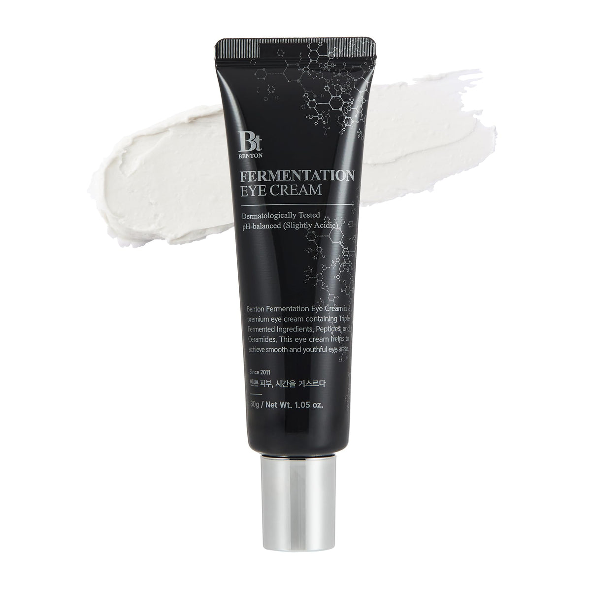 BENTON Fermentation Eye Cream New Version bottle close-up for hydrated eye care.