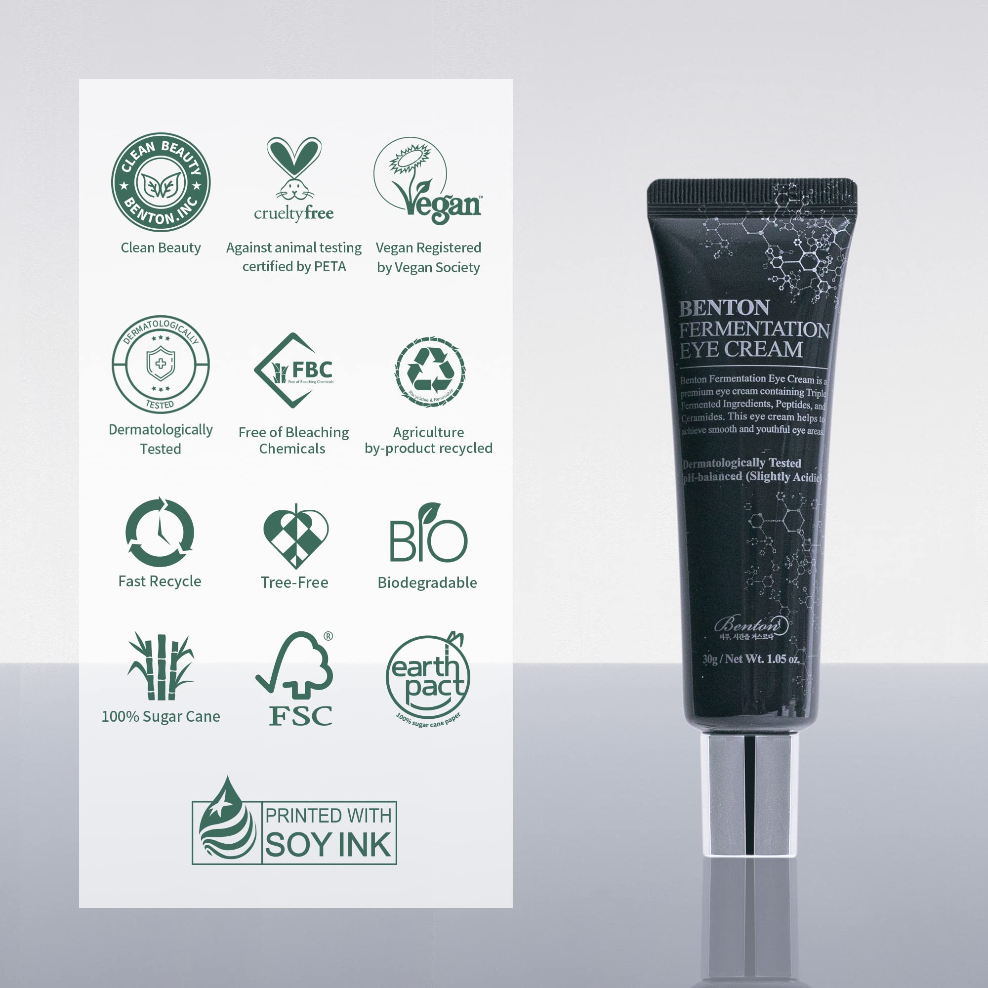 Premium packaging design of BENTON Fermentation Eye Cream New Version.