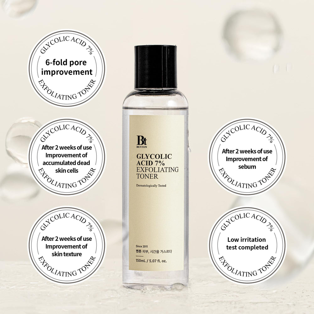 Benton Glycolic Toner bottle with pump for easy daily use.