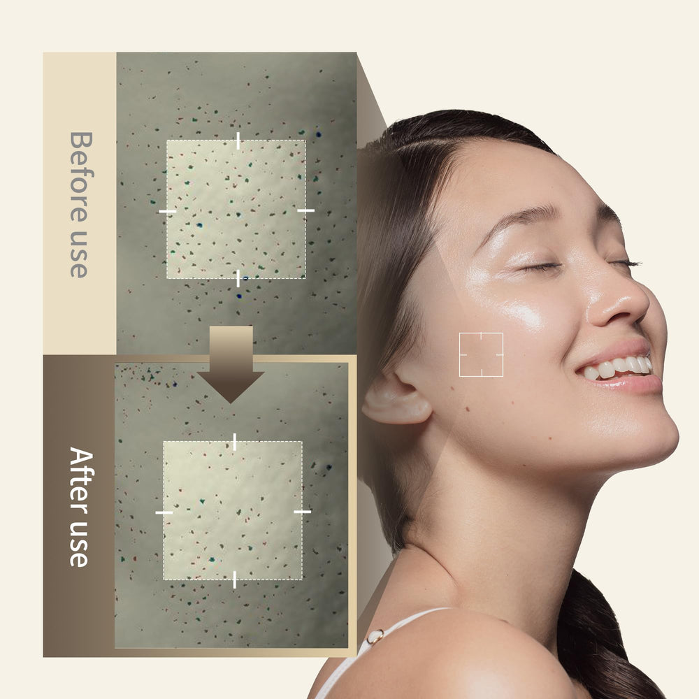 Pore appearance softened by witch hazel balance in formula.