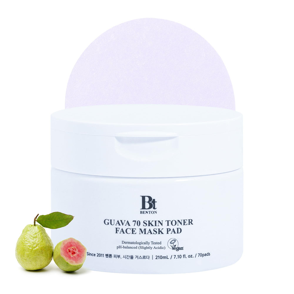 BENTON Guava 70 toner pad provides instant hydration for dry skin.