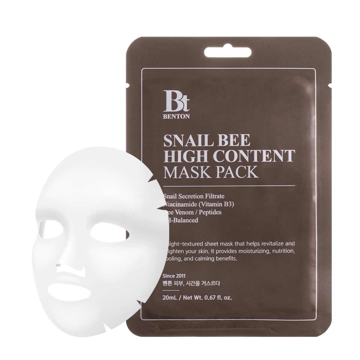 Benton Snail Bee High Content Mask Pack box and packaging for nourishing skin care