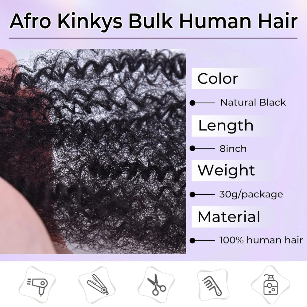 BEOTTI Afro Kinky Bulk Hair 8 inch bundle ready for dread extensions.
