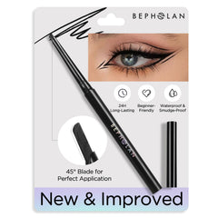 BEPHOLAN BLACK-D eyeliner pencil showing 45° blade for precise lines
