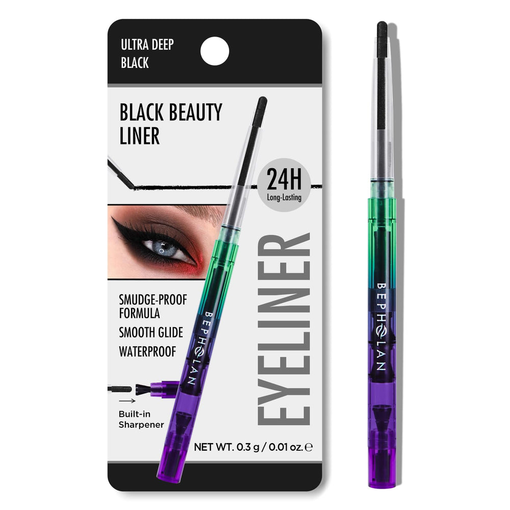 BEPHOLAN black eyeliner pencil close-up showing rich pigment for defined eyes.