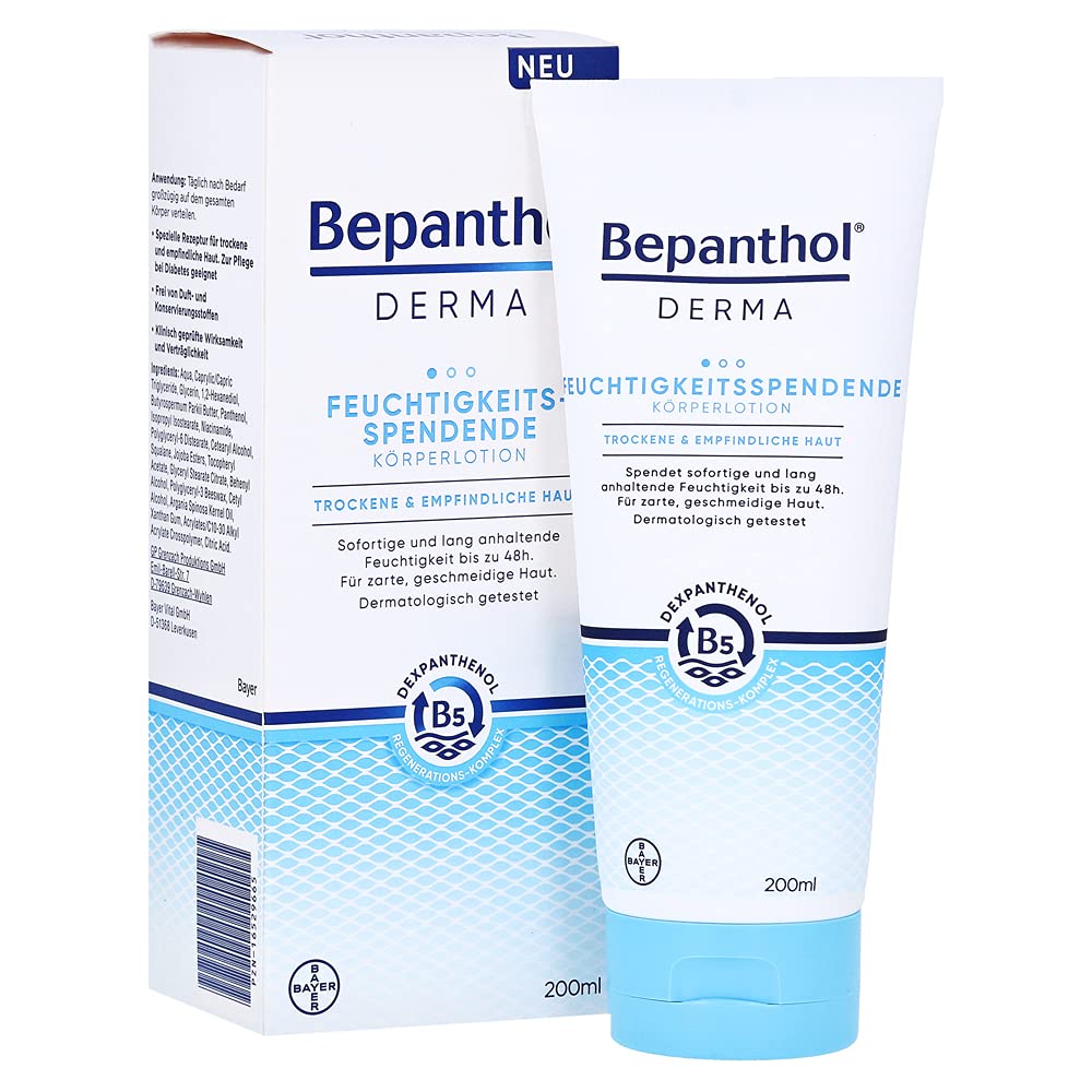 Bepanthol Derma Moisturising Tube Front shows fragrance-free hydration for sensitive skin.