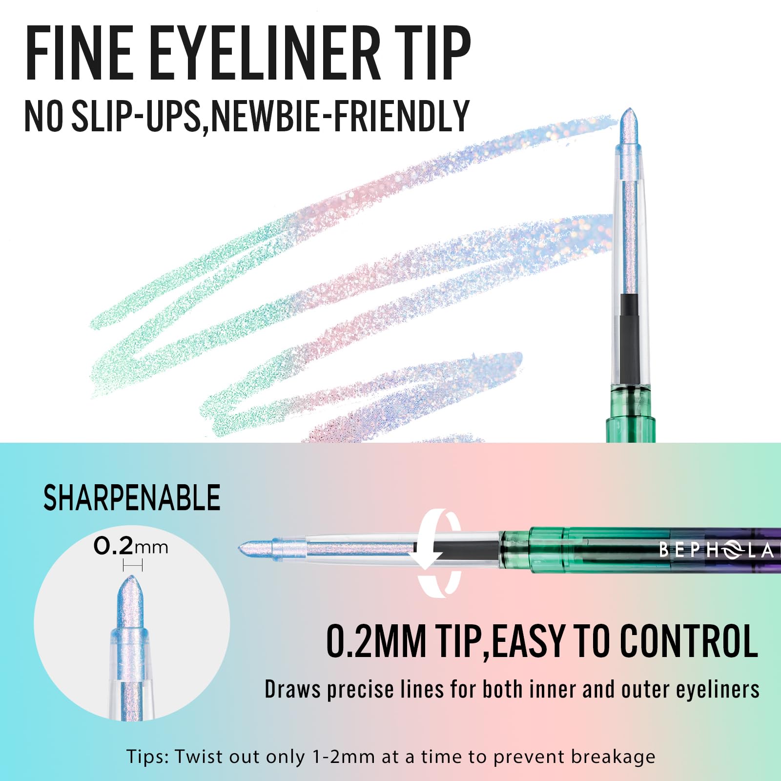 BEPHOLAN built-in sharpener keeps your eyeliner precise.