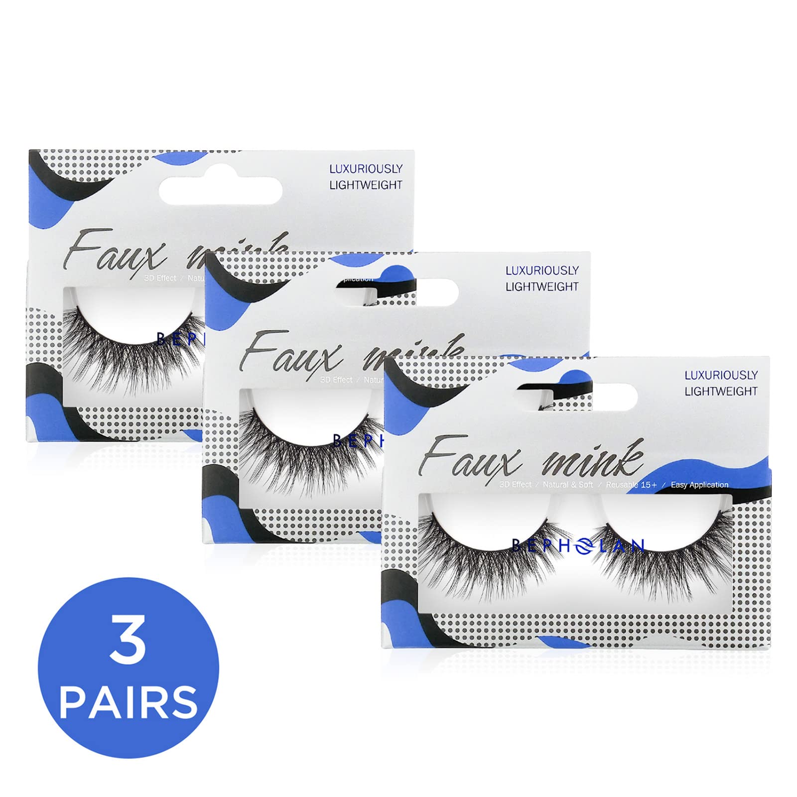 Bepholan Lashes 3-pack faux mink set for versatile styling options