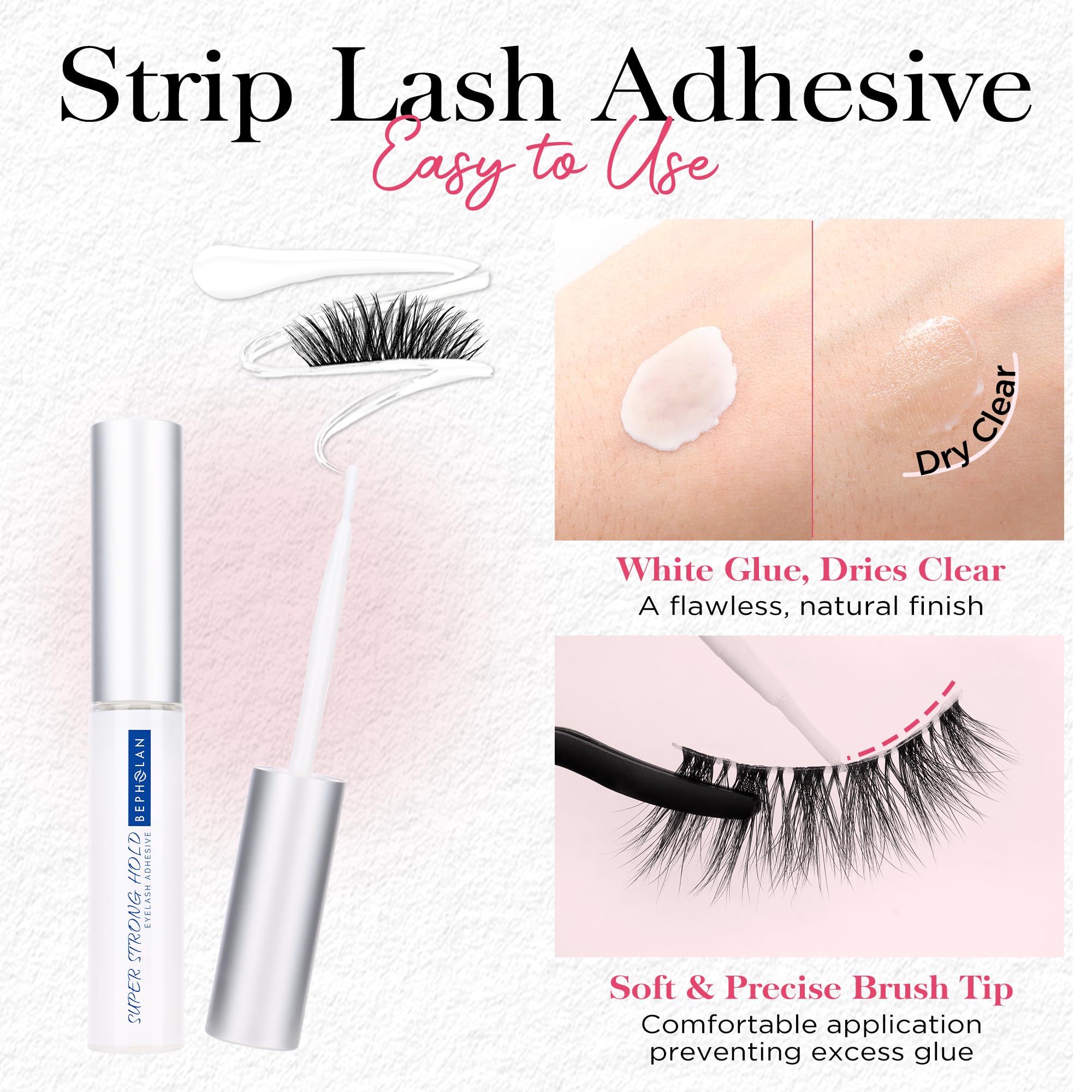 BEPHOLAN glue with precise brush applicator for clean lash bonding.