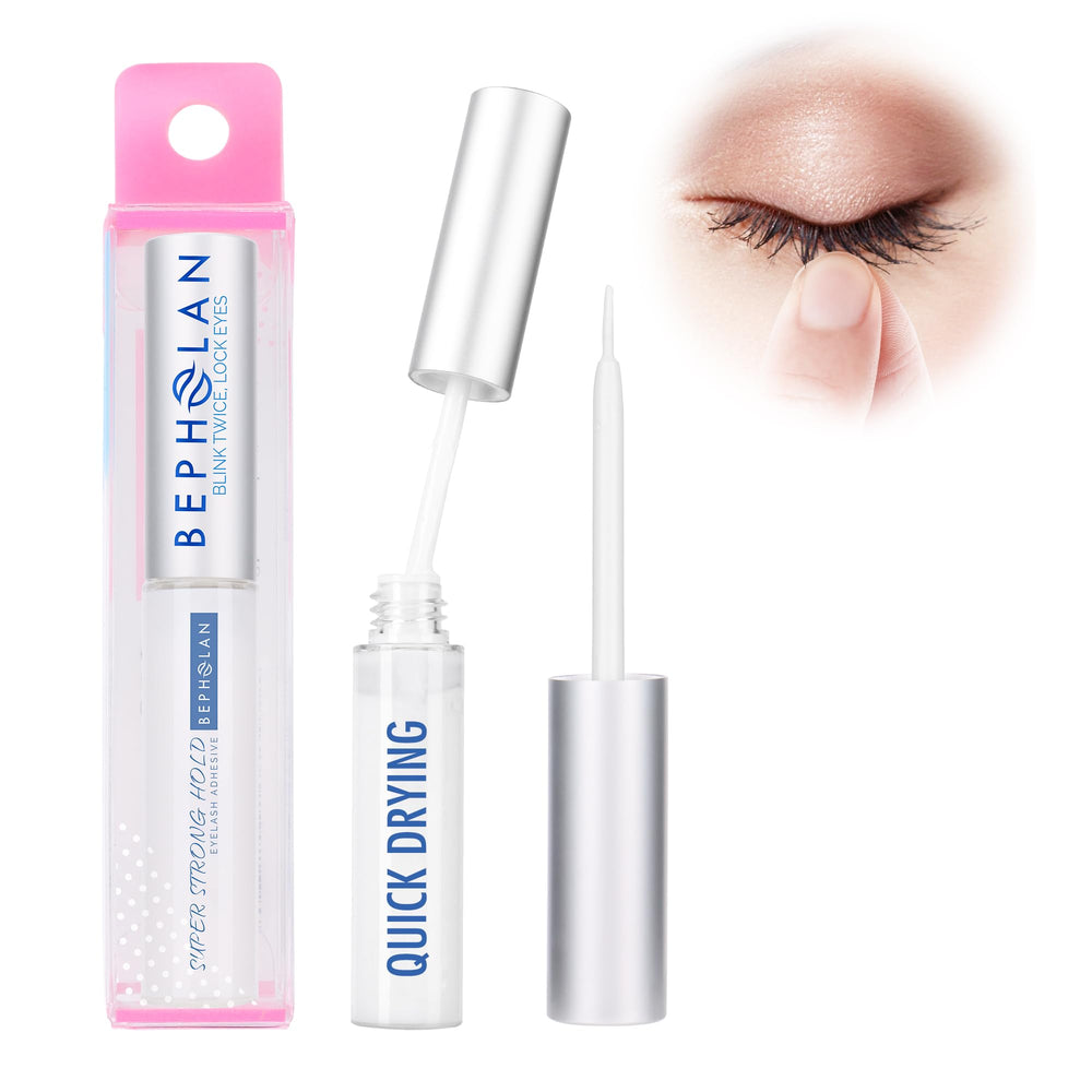 BEPHOLAN sensitive eyelash glue in package and tube delivering all-day hold.