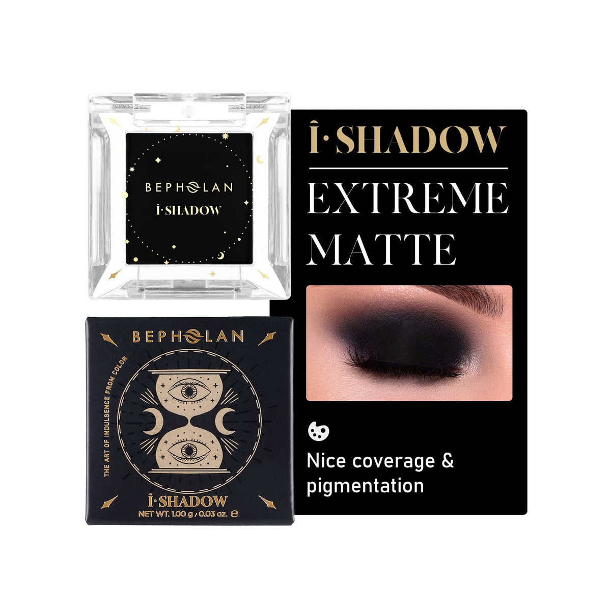 BEPHOLAN single matte black eyeshadow palette for rich, smoky looks and high coverage