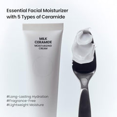 Beplain Milk Ceramide Cream texture closeup highlights smooth, quick-absorbing hydration