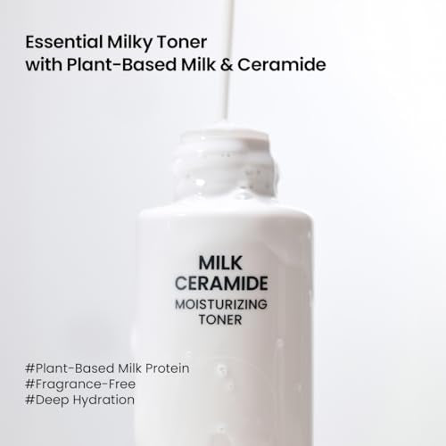 Beplain Milk Ceramide Toner texture closeup shows milky formula delivering lasting moisture.