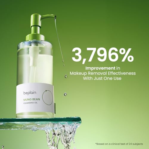 Beplain Mung Bean Cleansing Oil close-up texture highlights a smooth formula.