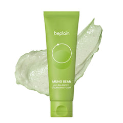 Beplain mung bean foam bottle pour shows gentle cleansing for sensitive skin.