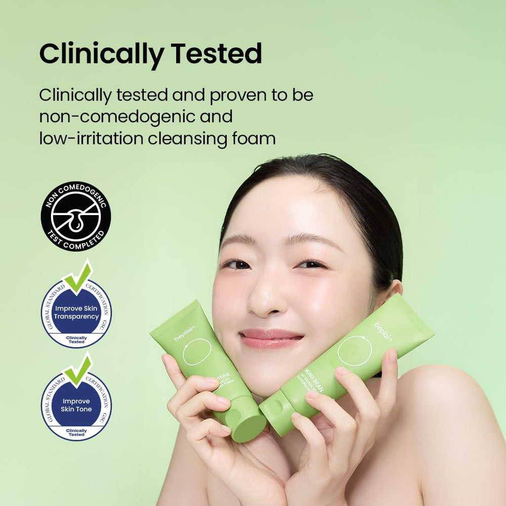 Beplain mung bean foam daily cleanse feel for refreshed, hydrated skin.