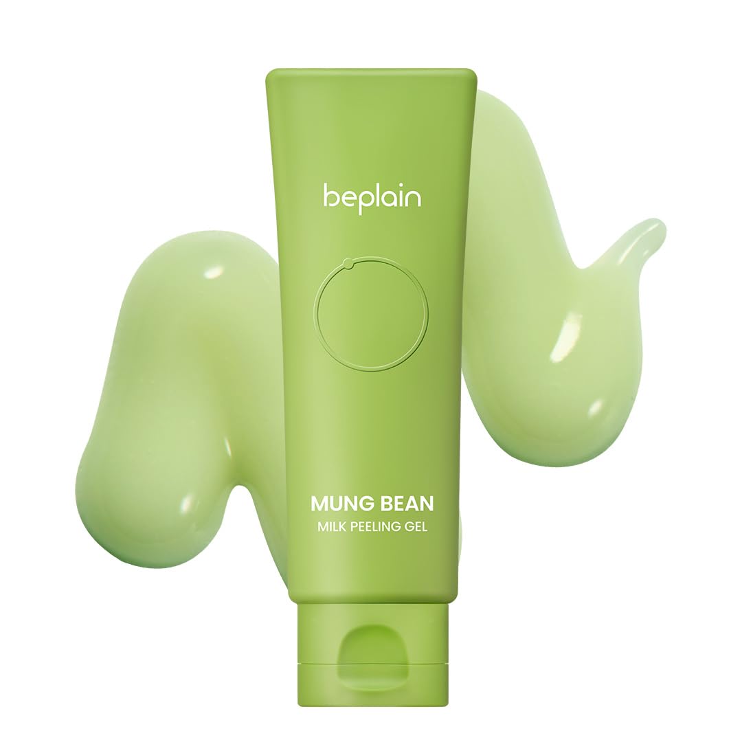beplain Mung Bean Milk Peeling Gel bottle close-up showing gentle exfoliation.
