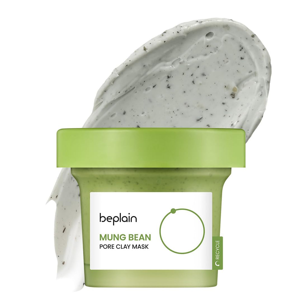 Beplain mung bean pore clay mask in use to purify pores and refresh skin.