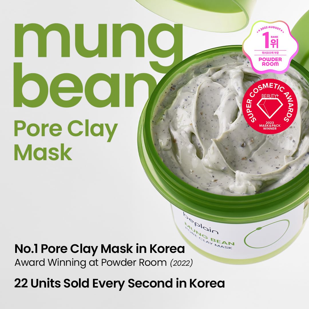 Closeup texture of Beplain mask showing creamy clay for gentle exfoliation.